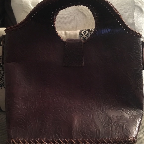 Rich vintage patterned leather reddish brown purse - Picture 2 of 7